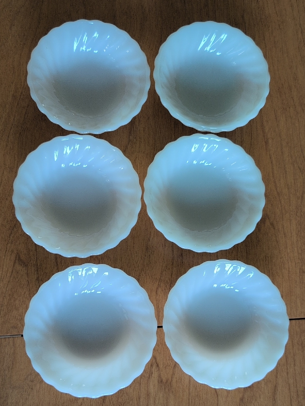 Vintage Anchor Hocking White Milk Glass Scalloped Bowls - Set of 6